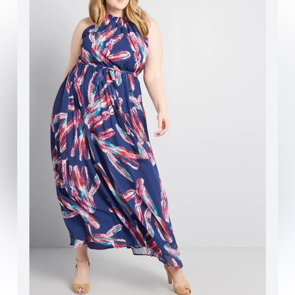 Modcloth Maxi Dress cactus print floaty plus size